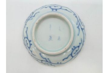 江戸後期　古伊万里　成化年製　微塵唐草文染付　約11cm　3.5寸　繊細な線描きが見事な小皿5枚セット(みじんからくさ、和皿、和食器、三寸五分)(R-078341)