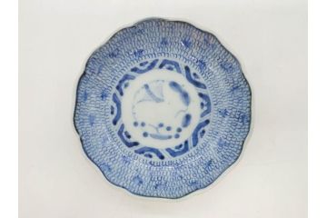 江戸後期　古伊万里　成化年製　微塵唐草文染付　約11cm　3.5寸　繊細な線描きが見事な小皿5枚セット(みじんからくさ、和皿、和食器、三寸五分)(R-078341)