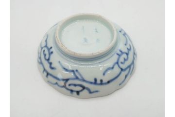 江戸後期　古伊万里　成化年製　微塵唐草文染付　約11cm　3.5寸　繊細な線描きが見事な小皿5枚セット(みじんからくさ、和皿、和食器、三寸五分)(R-078341)