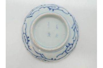 江戸後期　古伊万里　成化年製　微塵唐草文染付　約11cm　3.5寸　繊細な線描きが見事な小皿5枚セット(みじんからくさ、和皿、和食器、三寸五分)(R-078341)