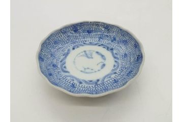 江戸後期　古伊万里　成化年製　微塵唐草文染付　約11cm　3.5寸　繊細な線描きが見事な小皿5枚セット(みじんからくさ、和皿、和食器、三寸五分)(R-078341)