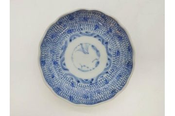 江戸後期　古伊万里　成化年製　微塵唐草文染付　約11cm　3.5寸　繊細な線描きが見事な小皿5枚セット(みじんからくさ、和皿、和食器、三寸五分)(R-078341)