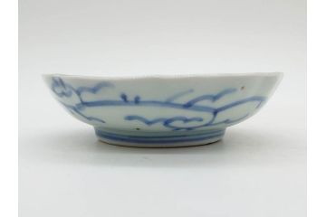 江戸後期　古伊万里　成化年製　微塵唐草文染付　約11cm　3.5寸　繊細な線描きが見事な小皿5枚セット(みじんからくさ、和皿、和食器、三寸五分)(R-078341)