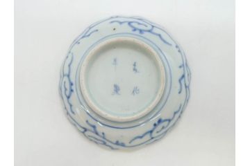 江戸後期　古伊万里　成化年製　微塵唐草文染付　約11cm　3.5寸　繊細な線描きが見事な小皿5枚セット(みじんからくさ、和皿、和食器、三寸五分)(R-078341)