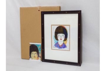 真作　2007年　米倉斉加年　「よし!きめた!!」　F0(0号)　肉筆　サイン入り　水彩画(絵画、少女、子ども、子供、はがき付き(椰子の実)、額装、共箱付き)(R-078348)