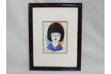 真作　2007年　米倉斉加年　「よし!きめた!!」　F0(0号)　肉筆　サイン入り　水彩画(絵画、少女、子ども、子供、はがき付き(椰子の実)、額装、共箱付き)(R-078348)