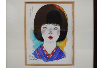 真作　2007年　米倉斉加年　「よし!きめた!!」　F0(0号)　肉筆　サイン入り　水彩画(絵画、少女、子ども、子供、はがき付き(椰子の実)、額装、共箱付き)(R-078348)