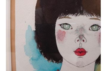 真作　2007年　米倉斉加年　「よし!きめた!!」　F0(0号)　肉筆　サイン入り　水彩画(絵画、少女、子ども、子供、はがき付き(椰子の実)、額装、共箱付き)(R-078348)