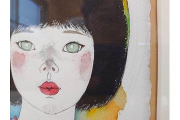 真作　2007年　米倉斉加年　「よし!きめた!!」　F0(0号)　肉筆　サイン入り　水彩画(絵画、少女、子ども、子供、はがき付き(椰子の実)、額装、共箱付き)(R-078348)