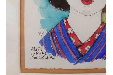 真作　2007年　米倉斉加年　「よし!きめた!!」　F0(0号)　肉筆　サイン入り　水彩画(絵画、少女、子ども、子供、はがき付き(椰子の実)、額装、共箱付き)(R-078348)