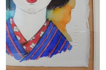 真作　2007年　米倉斉加年　「よし!きめた!!」　F0(0号)　肉筆　サイン入り　水彩画(絵画、少女、子ども、子供、はがき付き(椰子の実)、額装、共箱付き)(R-078348)
