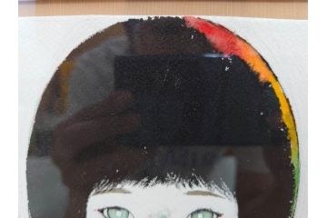 真作　2007年　米倉斉加年　「よし!きめた!!」　F0(0号)　肉筆　サイン入り　水彩画(絵画、少女、子ども、子供、はがき付き(椰子の実)、額装、共箱付き)(R-078348)