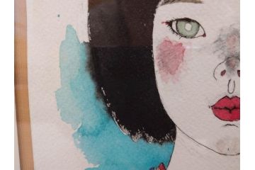 真作　2007年　米倉斉加年　「よし!きめた!!」　F0(0号)　肉筆　サイン入り　水彩画(絵画、少女、子ども、子供、はがき付き(椰子の実)、額装、共箱付き)(R-078348)