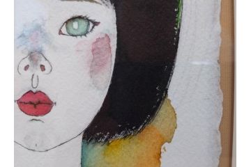 真作　2007年　米倉斉加年　「よし!きめた!!」　F0(0号)　肉筆　サイン入り　水彩画(絵画、少女、子ども、子供、はがき付き(椰子の実)、額装、共箱付き)(R-078348)