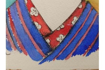 真作　2007年　米倉斉加年　「よし!きめた!!」　F0(0号)　肉筆　サイン入り　水彩画(絵画、少女、子ども、子供、はがき付き(椰子の実)、額装、共箱付き)(R-078348)