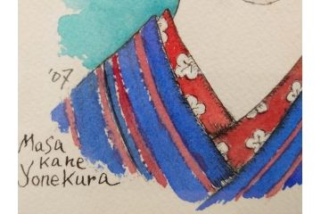 真作　2007年　米倉斉加年　「よし!きめた!!」　F0(0号)　肉筆　サイン入り　水彩画(絵画、少女、子ども、子供、はがき付き(椰子の実)、額装、共箱付き)(R-078348)