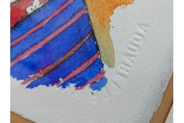 真作　2007年　米倉斉加年　「よし!きめた!!」　F0(0号)　肉筆　サイン入り　水彩画(絵画、少女、子ども、子供、はがき付き(椰子の実)、額装、共箱付き)(R-078348)