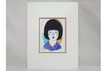 真作　2007年　米倉斉加年　「よし!きめた!!」　F0(0号)　肉筆　サイン入り　水彩画(絵画、少女、子ども、子供、はがき付き(椰子の実)、額装、共箱付き)(R-078348)
