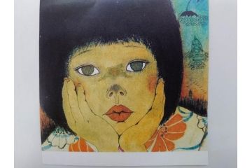 真作　2007年　米倉斉加年　「よし!きめた!!」　F0(0号)　肉筆　サイン入り　水彩画(絵画、少女、子ども、子供、はがき付き(椰子の実)、額装、共箱付き)(R-078348)
