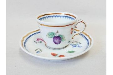 イタリア　Richard Ginori(リチャードジノリ)　イタリアンフルーツ　上品なデザインが美しいコーヒーカップ&ソーサー2客・プレート2枚セット(C&S、金彩、花、果物、陶磁器、洋食器)(R-078349)