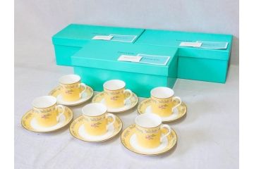 Tiffany&Co.(ティファニー)　Pink Tulip(ピンクチューリップ)　Sybil Connolly　食卓に彩を与えてくれるデミタスカップ&ソーサー6客セット(C&S、Made in Japan、陶器、花柄、説明書付き、洋食器)(R-078350)