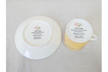 Tiffany&Co.(ティファニー)　Pink Tulip(ピンクチューリップ)　Sybil Connolly　食卓に彩を与えてくれるデミタスカップ&ソーサー6客セット(C&S、Made in Japan、陶器、花柄、説明書付き、洋食器)(R-078350)