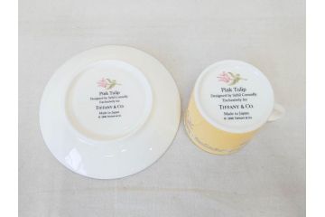 Tiffany&Co.(ティファニー)　Pink Tulip(ピンクチューリップ)　Sybil Connolly　食卓に彩を与えてくれるデミタスカップ&ソーサー6客セット(C&S、Made in Japan、陶器、花柄、説明書付き、洋食器)(R-078350)