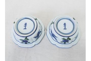 有田焼　源右衛門窯　染錦獅子見込　(大)約16cm 5.3寸　(小)約8cm 2.7寸　獅子のデザインが目を引く向付10客セット(和皿、深皿、輪花皿、器、五寸三分、二寸七分、説明書付き、和食器、共箱付き)(R-078351)