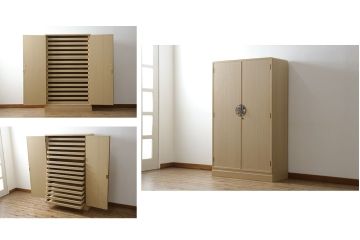 中古　伝統工芸士　水科政治作　柔らかな木の色味が魅力的な加茂総桐箪笥(胴厚、総桐たんす、衣装箪笥、着物箪笥、和タンス、引き出し)(R-078358)