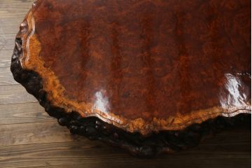 和製ビンテージ　特大!!　極厚天板　花梨(カリン)材　自然な木の質感を楽しめる鳥眼杢が美しい座卓(ローテーブル、リビングテーブル、ヴィンテージ)(R-078359)