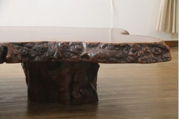 和製ビンテージ　特大!!　極厚天板　花梨(カリン)材　自然な木の質感を楽しめる鳥眼杢が美しい座卓(ローテーブル、リビングテーブル、ヴィンテージ)(R-078359)