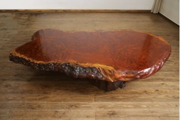 和製ビンテージ　特大!!　極厚天板　花梨(カリン)材　自然な木の質感を楽しめる鳥眼杢が美しい座卓(ローテーブル、リビングテーブル、ヴィンテージ)(R-078359)