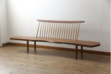 和製ビンテージ　レア!!　ジョージナカシマ　幅260cm超　木そのままの味わいが伝わるベンチ(ジョージ・ナカシマ、BENCH、コノイドベンチ、長椅子、板座チェア、ヴィンテージ、桜製作所、小田急ハルク)(R-078362)