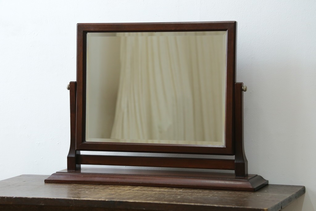 和製ビンテージ　松本民芸家具　シックな佇まいが目を惹く卓上ミラー　(R-078364)