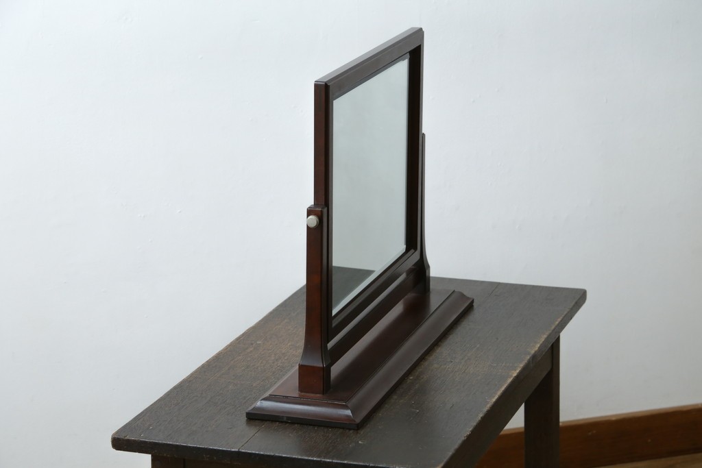 和製ビンテージ　松本民芸家具　シックな佇まいが目を惹く卓上ミラー　(R-078364)
