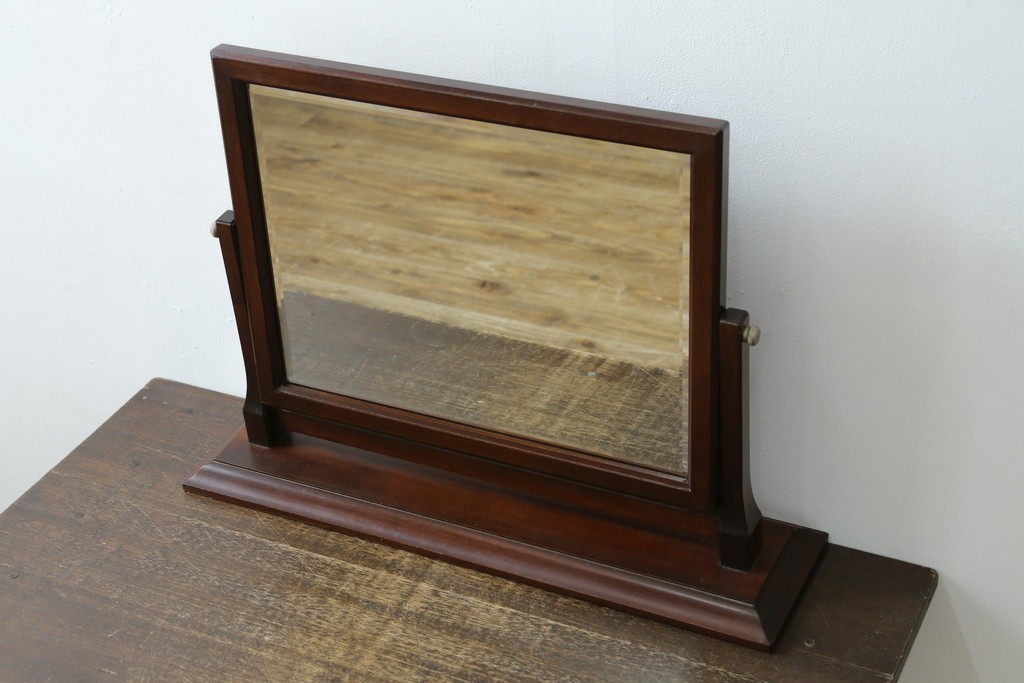 和製ビンテージ　松本民芸家具　シックな佇まいが目を惹く卓上ミラー　(R-078364)