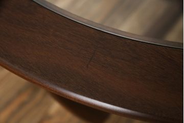 イギリスビンテージ　G-PLAN(ジープラン)　北欧家具　脚のデザインがおしゃれ!空間のアクセントになるガラストップローテーブル(ラウンドテーブル、センターテーブル、コーヒーテーブル、サイドテーブル、ヴィンテージ、英国)(R-078367)