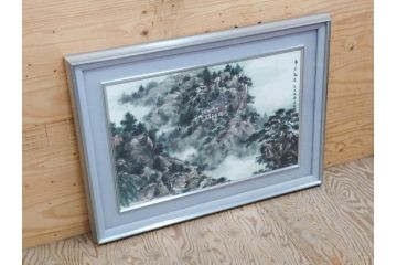 真作　中国　傅益瑶　15号　水墨画(墨絵、布引観音、風景画、女流画家、額装)(R-078410)