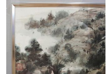 真作　中国　傅益瑶　15号　水墨画(墨絵、布引観音、風景画、女流画家、額装)(R-078410)