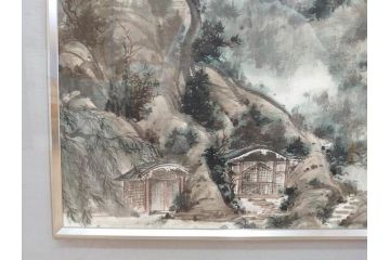真作　中国　傅益瑶　15号　水墨画(墨絵、布引観音、風景画、女流画家、額装)(R-078410)