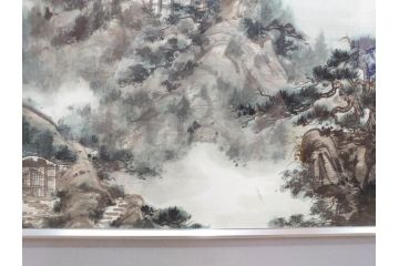 真作　中国　傅益瑶　15号　水墨画(墨絵、布引観音、風景画、女流画家、額装)(R-078410)