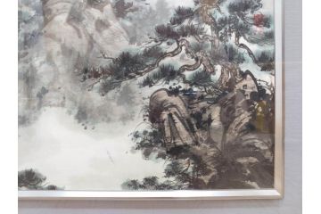 真作　中国　傅益瑶　15号　水墨画(墨絵、布引観音、風景画、女流画家、額装)(R-078410)