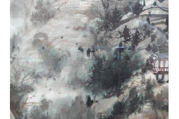 真作　中国　傅益瑶　15号　水墨画(墨絵、布引観音、風景画、女流画家、額装)(R-078410)