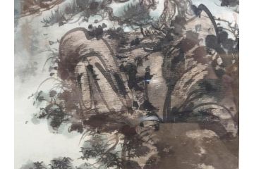 真作　中国　傅益瑶　15号　水墨画(墨絵、布引観音、風景画、女流画家、額装)(R-078410)