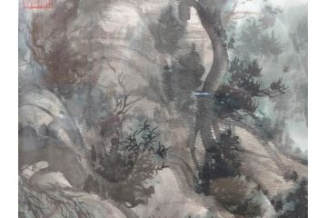 真作　中国　傅益瑶　15号　水墨画(墨絵、布引観音、風景画、女流画家、額装)(R-078410)