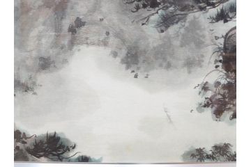 真作　中国　傅益瑶　15号　水墨画(墨絵、布引観音、風景画、女流画家、額装)(R-078410)