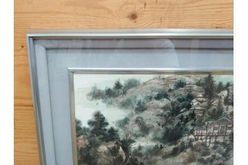 真作　中国　傅益瑶　15号　水墨画(墨絵、布引観音、風景画、女流画家、額装)(R-078410)