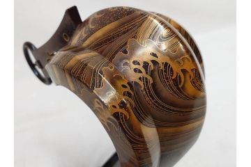 時代物　金蒔絵　大名武具　金の装飾が豪華な鐙(あぶみ、馬具、漆塗り、波千鳥)(R-078411)