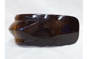 時代物　金蒔絵　大名武具　金の装飾が豪華な鐙(あぶみ、馬具、漆塗り、波千鳥)(R-078411)