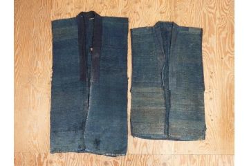 時代物　刺子　木綿　野良着2点セット(半纏、刺し子、古布、藍染、ジャパンビンテージ、ヴィンテージ、古着物、衣装、BORO、ボロ、袖無し)(R-078412)